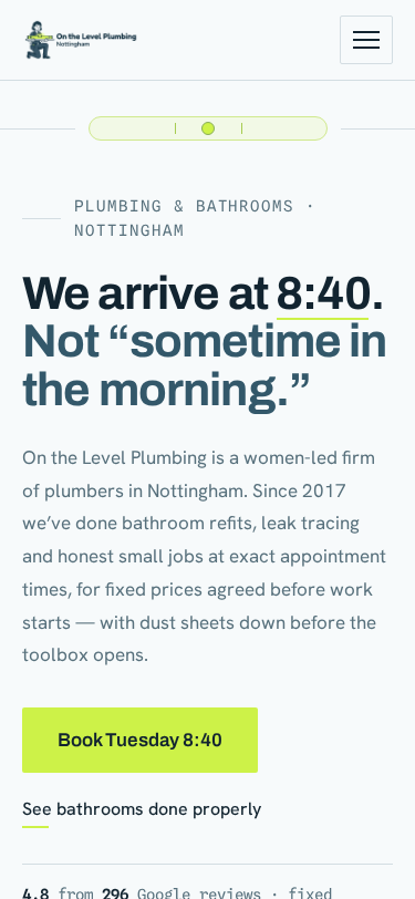 On the Level Plumbing home page on a phone